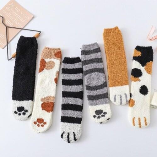 Winter Warm Cat Paw Socks For Women Girls Sleeping Socks Home Floor Socks Thick Socks