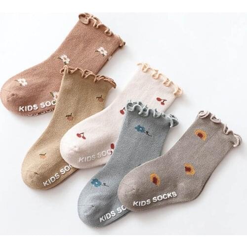 Frilly Socks 1Pair Flower Pattern Breathable Mid Tube Socks Children Socks Korean Style Baby Floor Sock Cotton