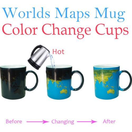 1Pcs Worlds Maps Color Change Mugs Earth Night Mug Ceramic Coffee Drink Cup Globe Worlds Maps Creative Gifts Dropshipping