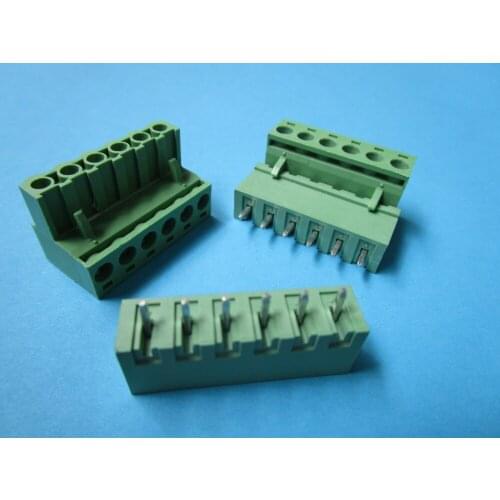 100 Pcs Close Straight 6 pin/way Pitch 5.08mm Screw Terminal Block Connector Green Color Pluggable Type With Straight pin