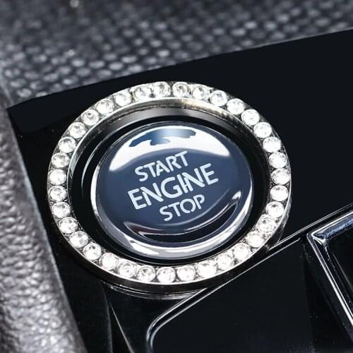 2 Pieces Cars One-Key Engine Start Stop Ignition Push Button Switch Cover Decorative Rhinestone Diamond Crystal Ring Car Parts