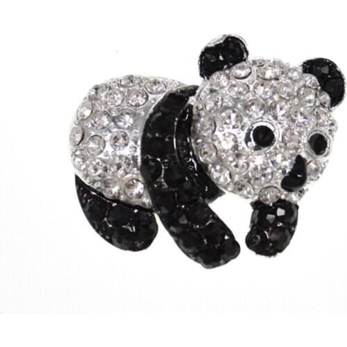 45mm/1.75inch Panda Black&Clear Rhinestone Crystal Brooch Pin Fashion Women/Men Jewelry