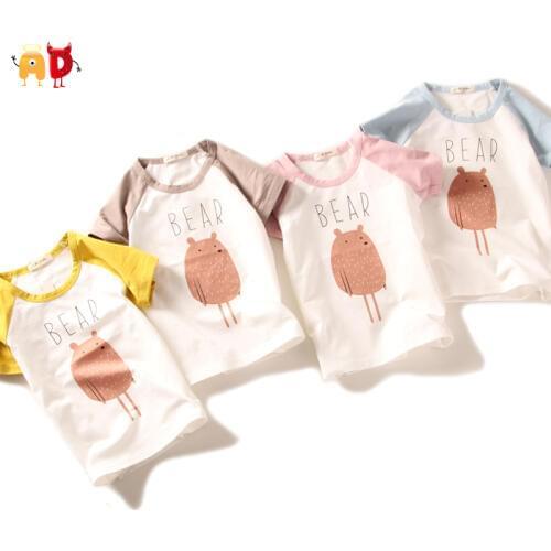AD Cute Bear Baby Boys Girls t shirts Cotton Made Quality Kids Tops Tees for Summer Child Clothes Childrens Clothing
