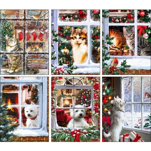 ARMYQZ 5D DIY Diamond Painting Christmas Dog Mosaic Art Diamond Embroidery Cat Animal Cross Stitch Kit Home Decorations