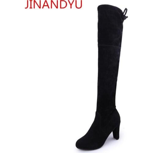 Women Shoes High Heel Over The Knee Boots Elastic Flocks Shoes Women High Heels Boots Size 43 Sexy Fashion Heel Botas Longas