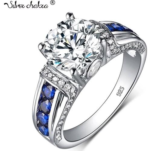 Sterling Silver Ring Women Exquisite Moissanite Ring Round Inlaid Sapphire Zircon Luxury Jewelry Wedding Engagement Jewellery