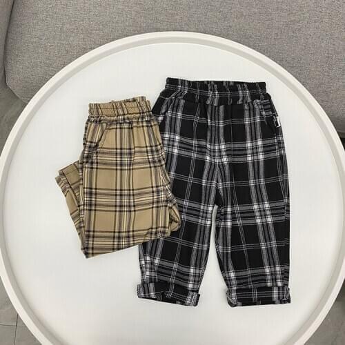 Childrens Trousers 2021 Spring New Baby Boy Pants Koran Casual Loose Kids Plaid Pants for Boys Toddler Baby Fashion Trousers