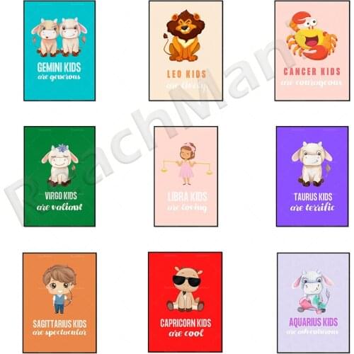 Childrens cartoon constellation posters, Scorpio, Aquarius, Sagittarius, Gemini children | Zodiac children | Wall art Home deco