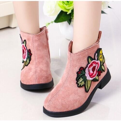 Children PU leather waterproof Martin boots 2019 autumn and winter girls boots flower shoes casual shoes