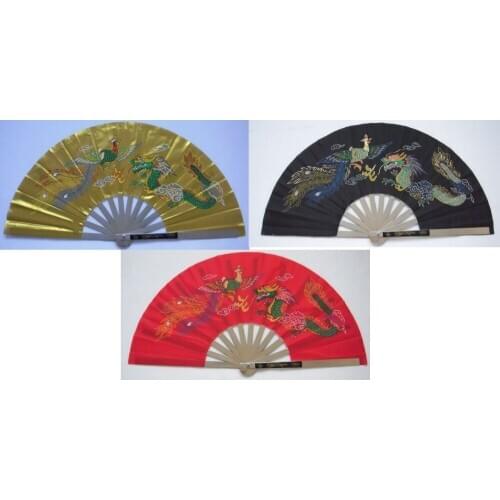 38cm DOUBLE-SIDED high quality Dragon Phoenix fan stainless steel Yellow/golden/black tai chi/Kung fu/martial arts fan