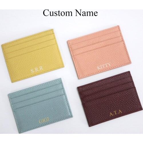 Custom Letter Genuine Leather Card Holder Personalized Initial Slim Wallet Monogram Name Purse Card Case DIY Christmas Present