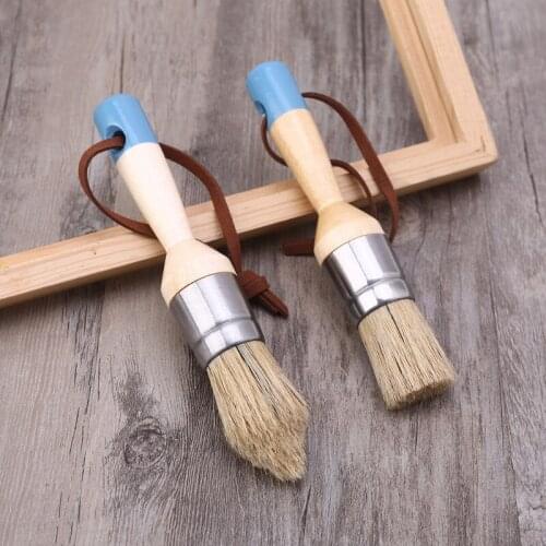 2 Pcs Round and Pointed Chalk Paint Wax Brush Ergonomic Wood Handle Natural Bristle Brushes Furniture DIY Painting Tool