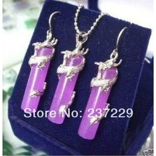 Wholesale price ^^^^Charming Purple stone dragon earring pendant Necklace set