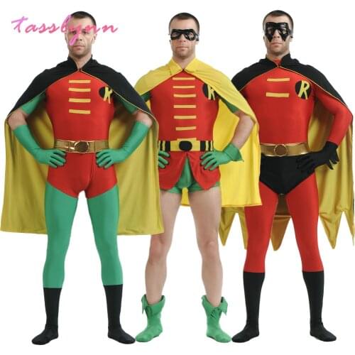 Robin Damian Wayne Cosplay Costume Party Tim Drake Red Cosplay Jumpsuits & Rompers with Cloak Zentai Halloween Costume