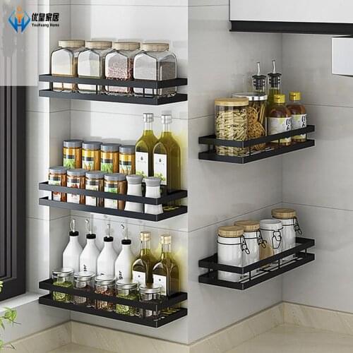 Kitchen Organizer Wall Mount Bracket Holder Wall Storage Shelf For Spice Jar Rack Cabinet Shelves Kitchen Gadgets Supplies
