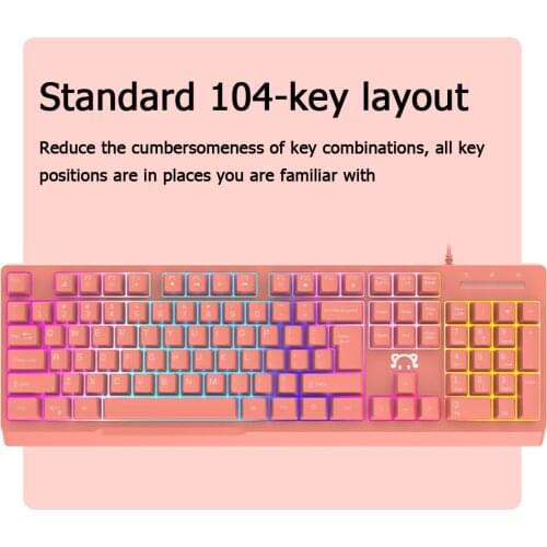 Girly Pink Mechanical Gaming Keyboard 104 Keys USB Wired Gamer Keyboard RGB Backlight Mechanical Keyboard for PC Laptop Computer