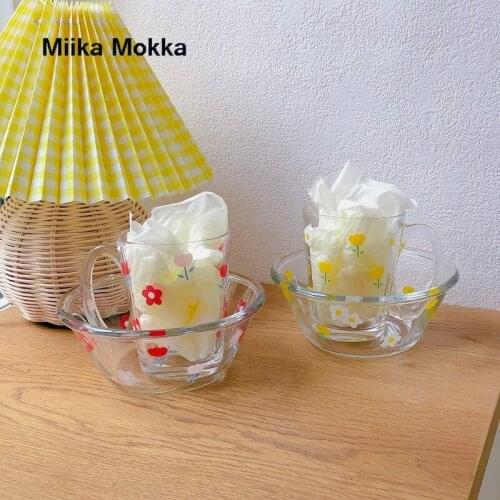 Cute Flower Salad Bowl Transparent Glass Tableware 900ml Large Capacity Cartoon Cute Flower Soup Dessert Snack Foods Bowl