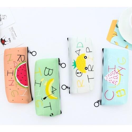 Cute Fruit Silicone Pencil Case Pen Case Kawai Watermelon Pineapple Pencil Bag Etui Pen Box For School Korean Stationery