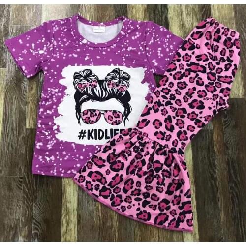 Fashion Kids summer Clothing Little Baby Girl Purple Flare Ball Head Sunglasses Girl Top Pink Panther Flared Pants Set