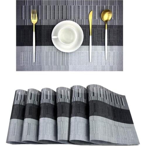 Set Of 6 PVC Strip Place Mats And Coasters Dining Table Placemats Non-Slip Washable