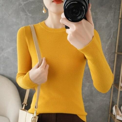 2021 new womens spring and autumn O-neck long-sleeved wool pullover soft and breathable