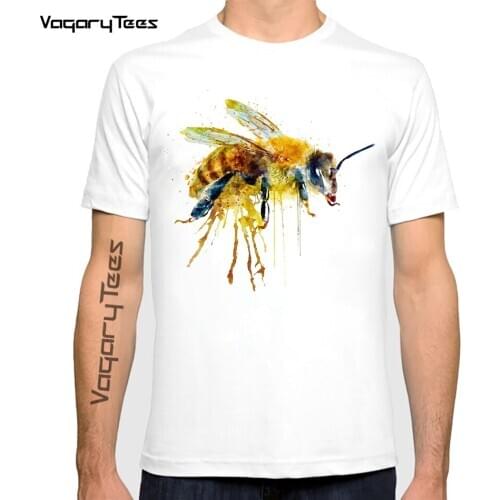 New Harajuku Honey Bee Print T-Shirt Summer Fashion Men t-shirt Funny Watercolor Bee Design Man Tops High Quality Casual Tees