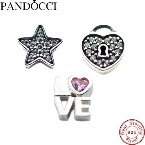 QANDOCCI Cute Forever Hearts Petites, Soft Pink Enamel floating lock Charms 925 sterling silver charms fit Necklace Hebe Jewelry
