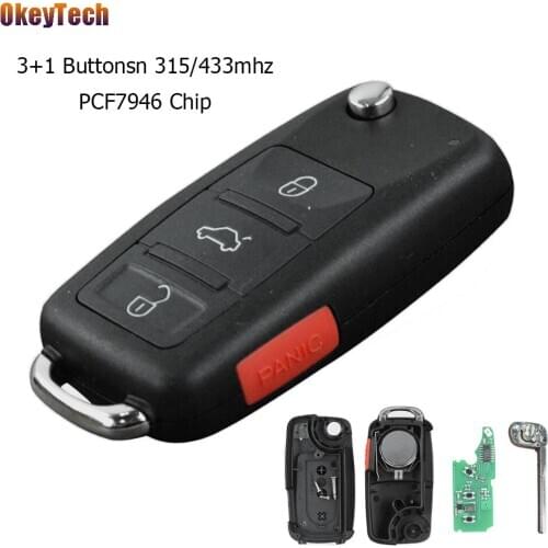 OkeyTech Folding Flip Remote Car Key For VW Volkswagen Phaeton 2002-2010 4 Buttons 315 433mhz PCF7946 Chip Fob Blank Uncut Blade