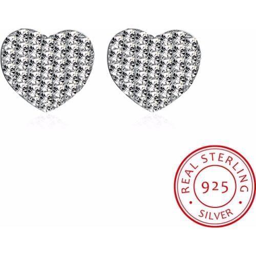Sterling Silver Stud Earrings Romantic Heart Stud Earrings White Zircon Stud Earrings Jewelry Womens Sterling Silver Jewelry