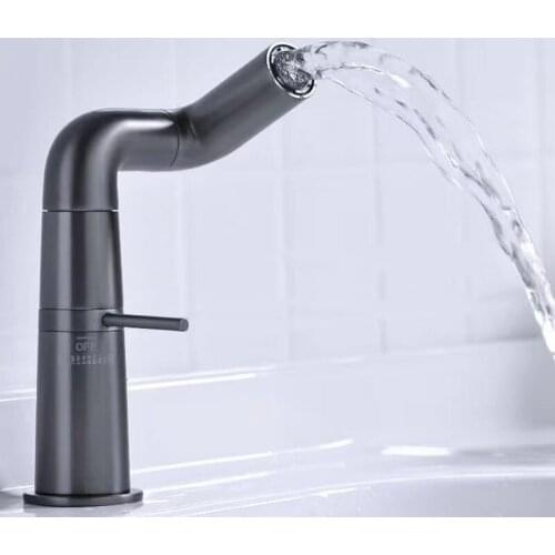 Basin Faucet Bathroom Sink Faucets Single Lever 360 Rotation Spout Gun Gray Brass Mixer Tap Hot and Cold Water Sink Mixer Faucet