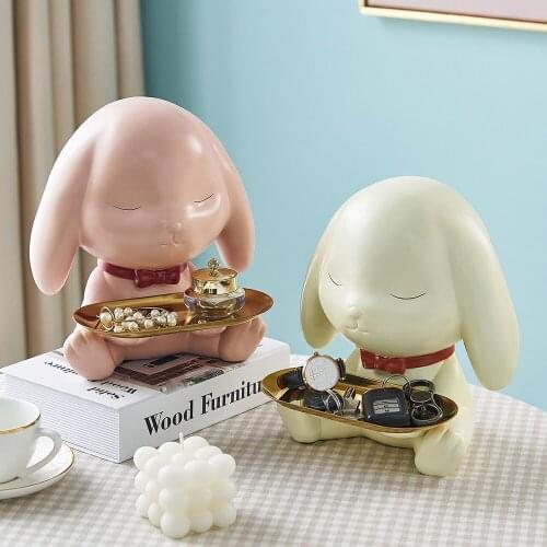 Rabbit Animal Model Sculpture Resin Statue Storage Modern Home Decor Snack and Candy Storage Tray Living Room Decor Accessories