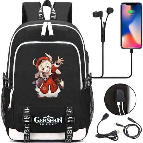 Game Genshin Impact Student USB Charging Laptop Backpack Women Men Daily Travel Backpacks Teenager College Bags Rucksack