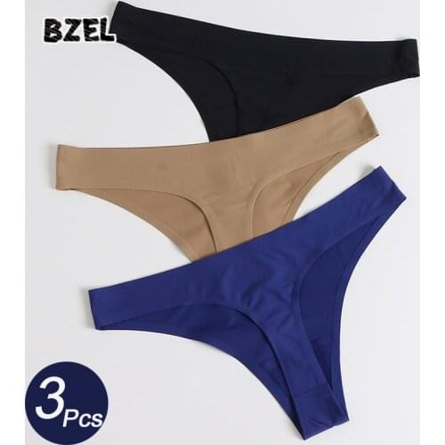 BZEL 3Pcs/Lot Sexy Womens Ice Silk Panties Thongs Underwear Seamless Solid Color G-String Comfortable Underpants Woman Lingerie