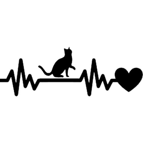 19*6.5CM Cat Heartbeat Lifeline Vinyl Decal Car Sticker Cute Funny Cartoon Car Accessories Black/Silver C6-1437