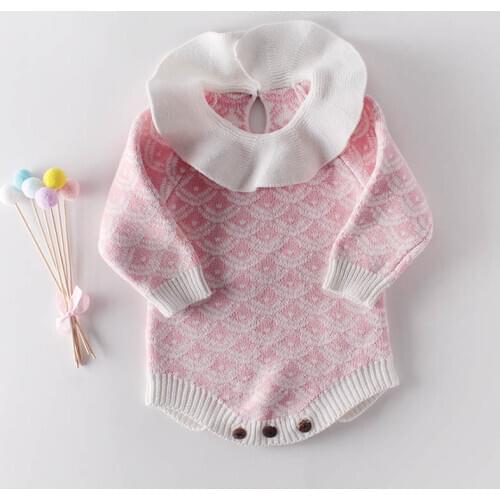 Newborn Baby Girl knit Rompers Long Sleeve Knitted Pink Rompers Baby Princess Triangle Jumpsuit Toddler Autumn Winter Clothing