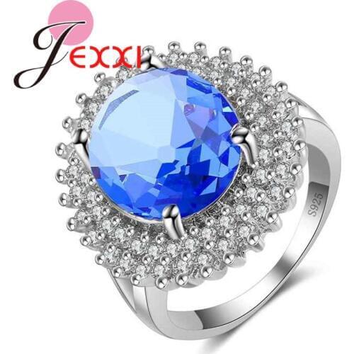 High Quality Oval Blue/Green Cubic Zirconia Flower Design Rings 925 Sterling Silver Finger Jewelry for Women Girls Wedding