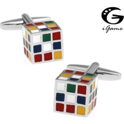 IGame Factory Price Retail Novelty Cufflinks Muti-color Brass Material 3D Magic Cube Design Cuff Links