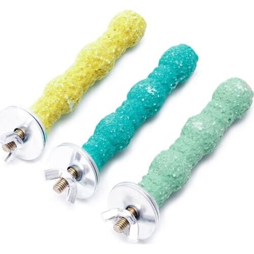 1pc 8*2cm Pet Paw Grinding Cage Perchs Stand For Bird Parakeet Parrot Toys Random Colors