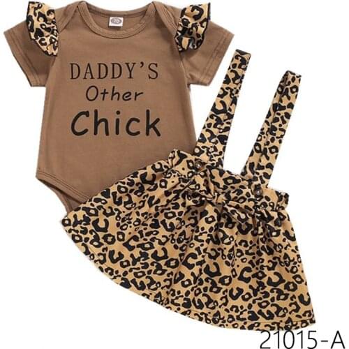 3pcs Newest Summer Toddler Infant Baby Girl Cotton Casual Outfits Set Letter Bodysuit+Leopard skirt +Headband Cute Baby Clothes