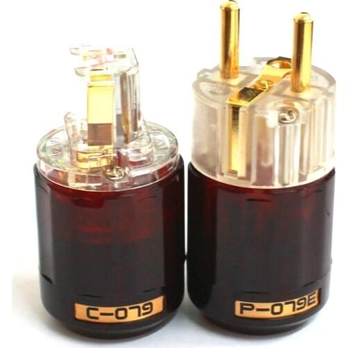 Hifi Oyaide C-079 P-079e Schuko Europe EU Power Plug 24k Gold Plated IEC Audio Connector Female-Male audio Transparent