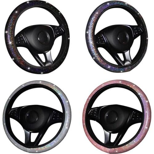 37/38mm Universal Car Steering Wheel Cover PU Leather Rhinestones Crystal Steering Wheel Case Auto Interior Decor Car Styling