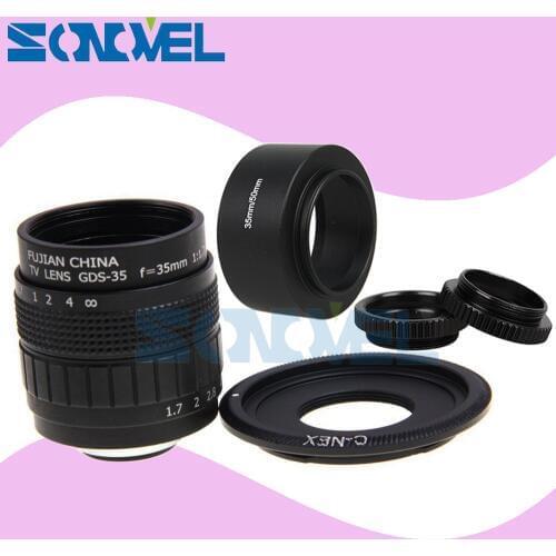 Fujian 35mm F1.7 CCTV Movie Lens+C Mount+Macro ring+Lens hood for Sony E Mount Nex-5T Nex-6 Nex-7 Nex-5R A6300 A6500 A6000 A5100