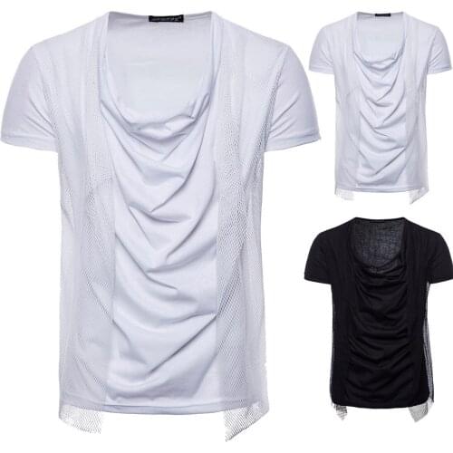 Summer New Pile Collar Mesh Mens Short Sleeve T-shirt Large T-shirt Mens