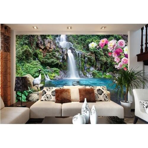 Mountain waterfall landscape perspective Custom photo wallpaper art wallpaper restaurant retro sofa backdrop 3d wallpaper mural