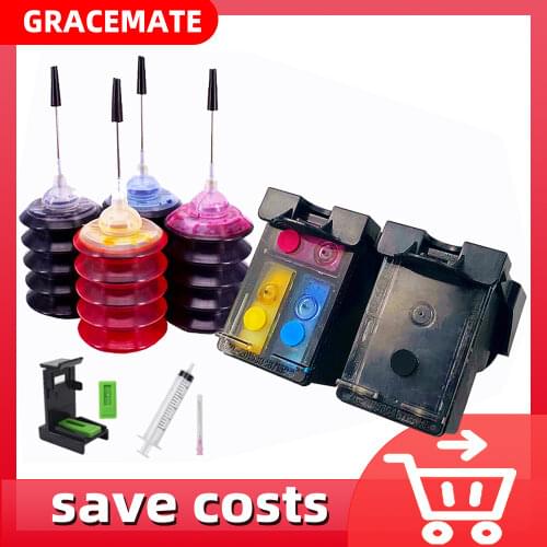 GraceMate 653XL Refillable Ink Cartridge Replacement for HP 653 653XL Ink Cartridge for HP Deskjet 6075 6475 Inkjet Printer
