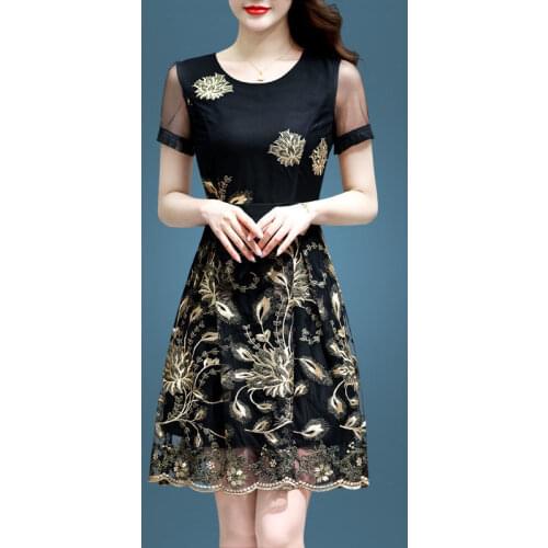 Chinese Style Women New Heavy Industry Embroidery Broken Mesh Vintage Elegant Temperament Party Cocktail Dresses 3660