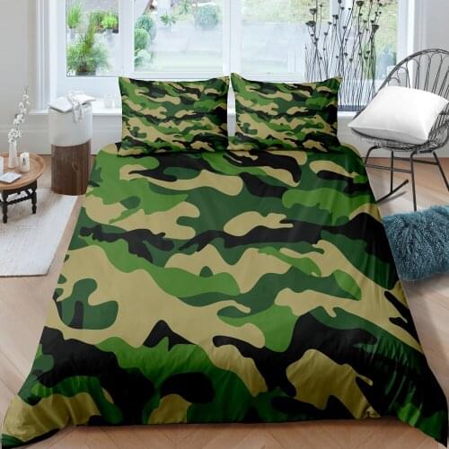 3D Print Duvet Cover Sets Dropshipping 2/3pcs (Single1Pillowcase) Cool Boy Girl Kid Camouflage With Pillowcase Army Green NO13