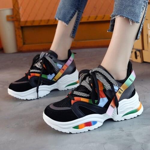 Height Increasing 6CM Women Vulcanize Shoes INS Rainbow Sneakers Female Outdoor Shoes Athietic High Heel Cushioning Footwear