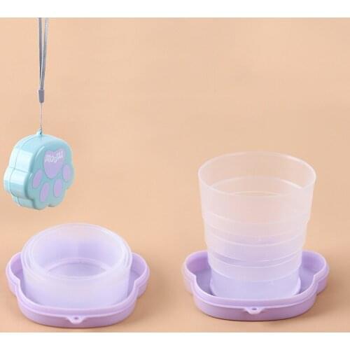 Mini Telescopic Portable Folding Cup With Lanyard Outdoor Coffee Cups Children Travel Drink Water Copa Cat Claw Cup Drinkware