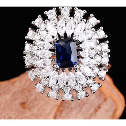 2020 New Design Wedding Rings for Women Dark Blue Square Stone White Crystal Princess Engagement Ring Fashion Jewelry Gift